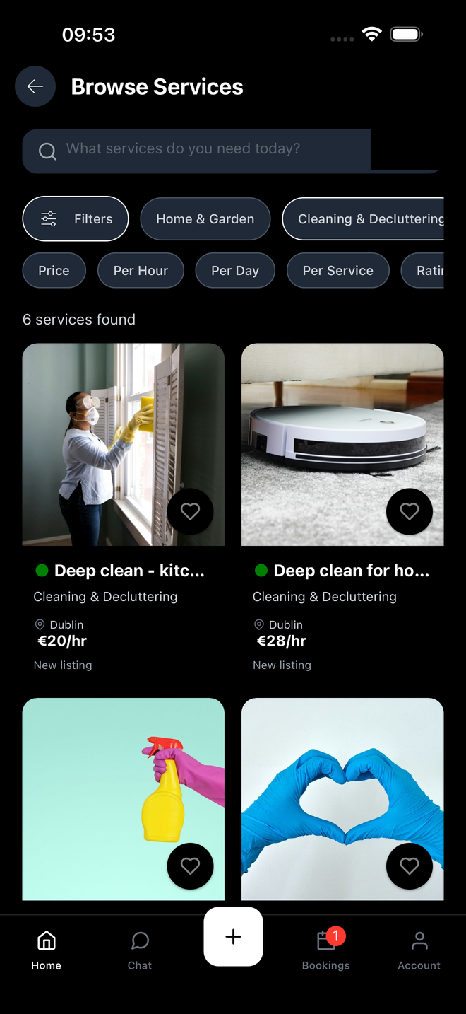 Browsing verified providers by category and county in the Service Connect app