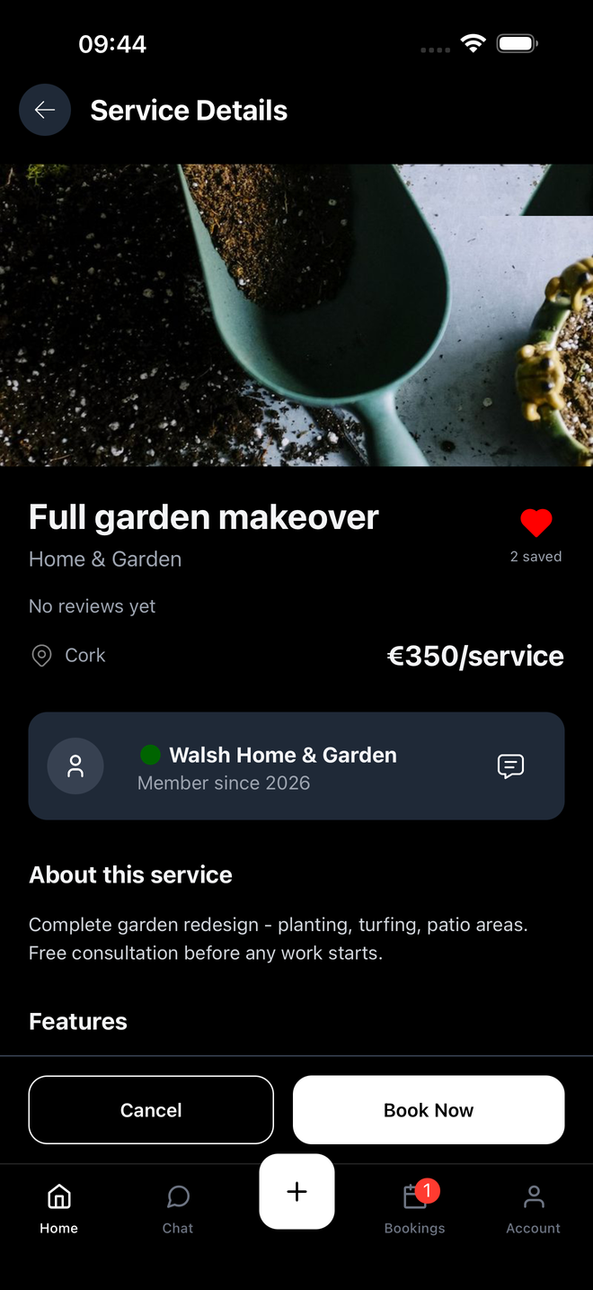 A provider's profile screen showing qualifications and reviews from completed bookings